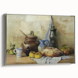 Framed canvas featuring a vintage poster of colorful fruits, ideal for kitchen wall art.
