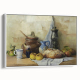 Vintage poster art of colorful fruits on a white framed canvas, ideal for living room decor.