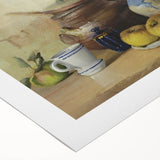 Art deco poster featuring an array of vibrant fruits on a rolled canvas, ideal for dining room wall art.