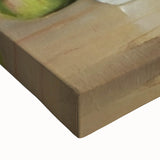 Large art of a black and white landscape painting featuring assorted fruits on a stretched canvas.