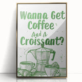 Large art print of a mid-century modernist food-inspired design, featuring bold primary colors, framed in acrylic.