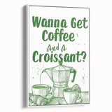 Extra large vintage poster art on framed canvas, featuring colorful culinary motifs on a black background.