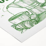 Art deco poster featuring a stylized food illustration in bold red and black, printed on rolled canvas.