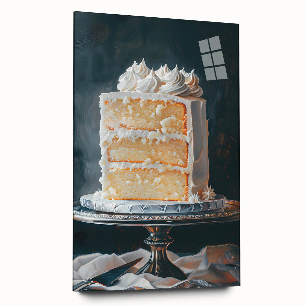 Large abstract wall art featuring assorted pastries in vibrant colors on acrylic glass.