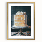 Extra large framed abstract art print featuring assorted pastries in muted brown and beige tones.