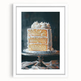 Abstract art print featuring assorted pastries in muted pastel shades, framed with a white mat.