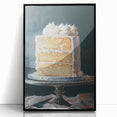 Large abstract wall art featuring assorted pastries in a mid-century modernist style, displayed in a black acrylic frame.