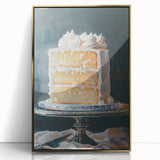 Acrylic print of pastries in gold frame, featuring mid-century modernist style, suitable for nursery wall art.