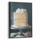 Black and white framed canvas featuring a vintage poster art of assorted pastries, ideal for bedroom wall decor.