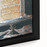 Close-up of a black wall art canvas featuring colorful, textured pastries, ideal for extra large living room decor.