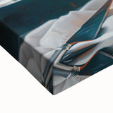 Close-up of a black and white stretched canvas featuring a landscape of assorted pastries, ideal for bedroom wall art.