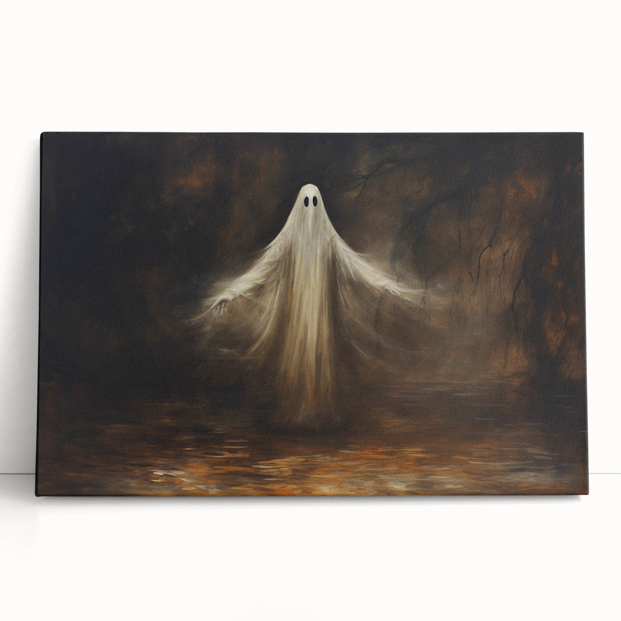 Haunted Ghost Halloween Wall Art - Spooky Gothic Oil Painting