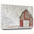 Acrylic glass wall art showcasing a landscape barn scene, side view with decorative pins, perfect for rustic home decor. Ideal for enhancing farmhouse aesthetics.