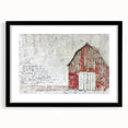 Black-framed landscape barn wall art with a mat, showcasing a serene rural scene, perfect for home decor and enhancing interior aesthetics.
