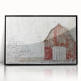 Framed black acrylic wall art showcasing a serene landscape with a rustic barn, perfect for home decor. The artwork enhances any living space with its tranquil charm.