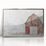 Framed landscape barn wall art in silver acrylic, showcasing a serene rural scene with vibrant colors and fine details, perfect for home decor enhancement.