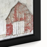 Framed canvas wall art displaying a vibrant landscape of a rustic barn surrounded by lush greenery, showcasing detailed textures and warm colors for an inviting home decor accent.