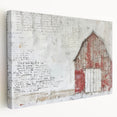 Stretched canvas wall art depicting a serene landscape with a rustic barn, showcasing earthy tones and textured details, perfect for home decor enhancement.