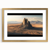 Desert landscape framed art print with a gold mat, showcasing warm hues of orange and brown, ideal for modern home decor and wall styling.