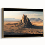 Framed canvas artwork showcasing a stunning desert landscape with vibrant hues of gold and orange, providing an elegant side view. Perfect for enhancing home decor with a touch of nature.