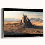 Framed canvas artwork depicting a serene desert landscape with vibrant colors and intricate details, showcasing a silver frame and side view perspective. Ideal for enhancing modern home decor.