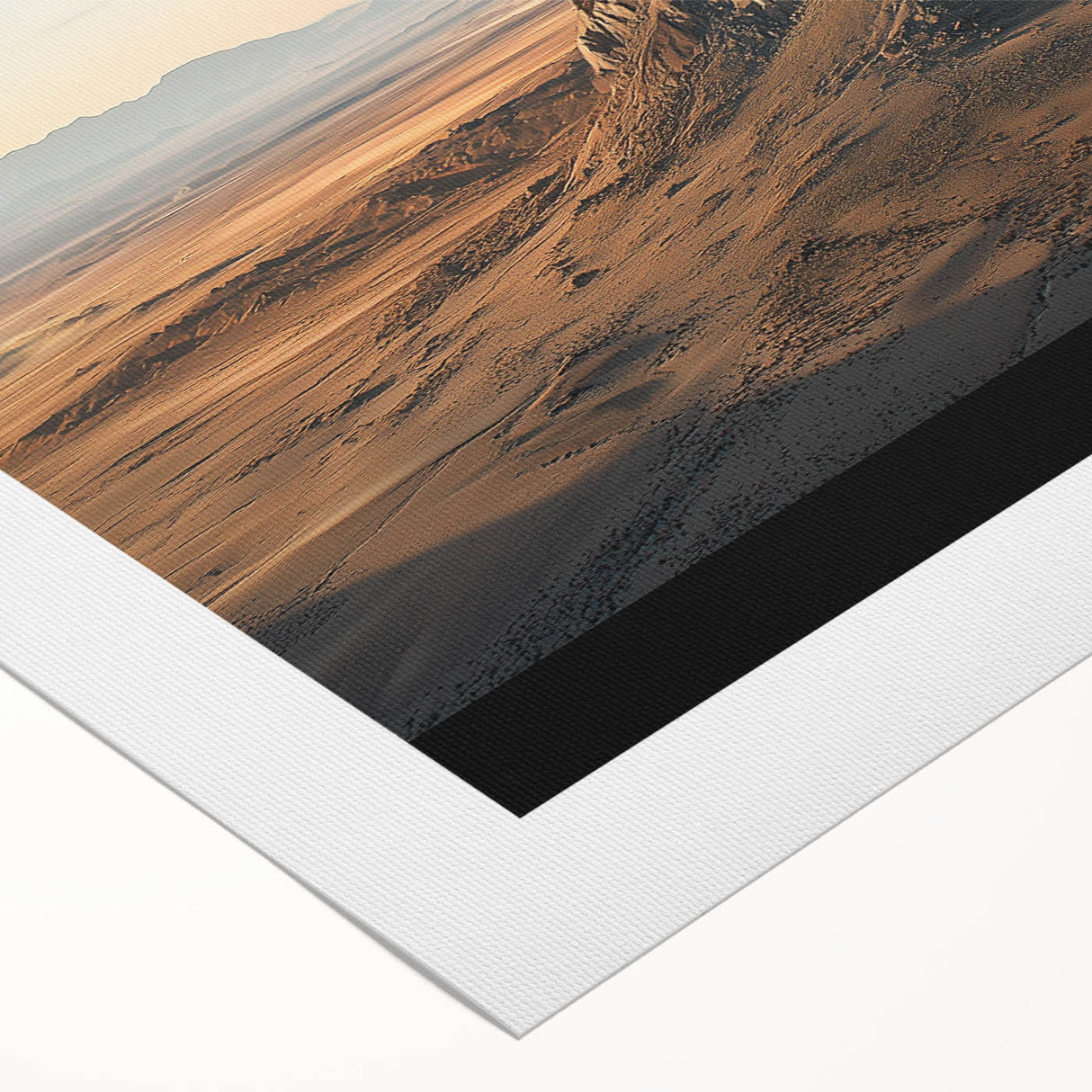 Desert landscape rolled canvas print showcasing vibrant hues of orange and yellow with textured details, ideal for home decor or art enthusiasts.