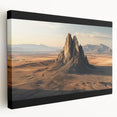 Desert landscape stretched canvas artwork showcasing vibrant orange and yellow hues, depicting a serene sunset over sand dunes, perfect for home decor.