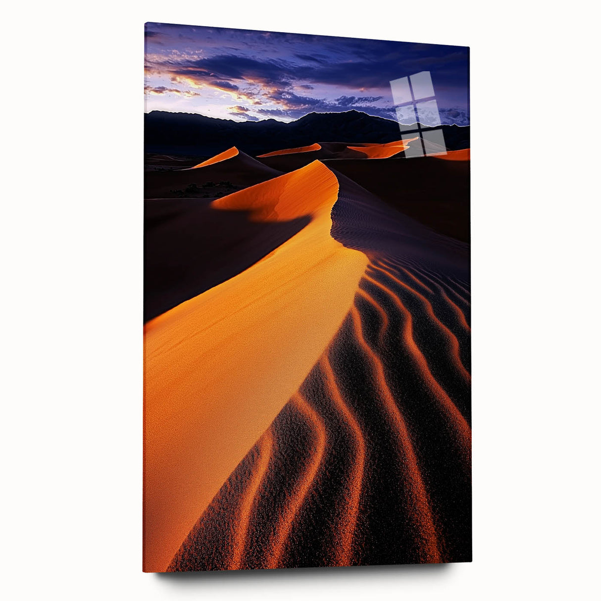 Acrylic glass artwork showcasing a stunning side view of serene sand dunes, highlighting soft earthy tones and intricate textures, perfect for modern decor.