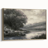 Framed canvas artwork showcasing a stunning landscape design with a gold frame, highlighting vibrant colors and intricate details, perfect for home decor.
