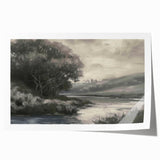 Rolled print of a vibrant landscape artwork showcasing lush green hills and a clear blue sky, carefully packaged in a protective cardboard tube for easy transport.