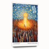 Large abstract wall art on acrylic glass depicting an impressionist style, using vibrant blue and yellow tones.