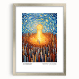 Textured abstract art print depicting a swirling sky in blue and yellow tones on a framed canvas, ideal for bedroom art.