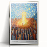 Mid-century modernist art depicting a Van Gogh impressionist scene, framed acrylic with silver tones.