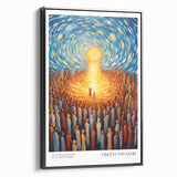 Black and white impressionist landscape painting on framed canvas, ideal for bedroom wall decor.