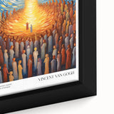 Close-up of a textured, impressionist-style black wall art featuring colorful brushstrokes, framed canvas.