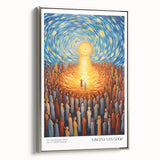 Impressionist landscape painting on framed canvas, featuring vibrant colors and silver frame, ideal for living room decor.