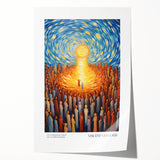 Impressionist-style floral artwork by Van Gogh on a rolled print, featuring vibrant blues and yellows.