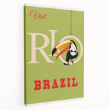 Rio Retro Travel Poster | Vibrant Toucan & Brazil Paradise Art
