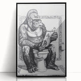 Gorilla Bathroom Wall Art - Quirky Black and White Decor