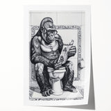 Gorilla Bathroom Wall Art - Quirky Black and White Decor
