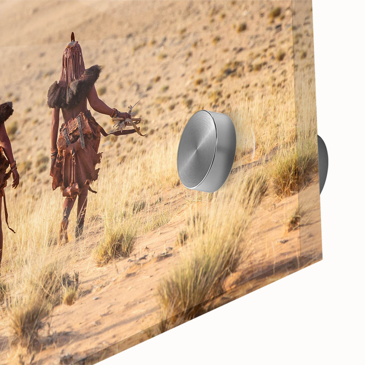 Large abstract wall art depicting the Namibian landscape in muted earth tones on acrylic glass.