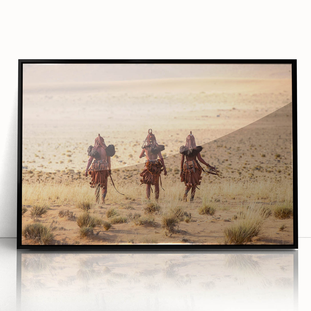 Large abstract wall art of an African landscape in muted earth tones on framed acrylic.