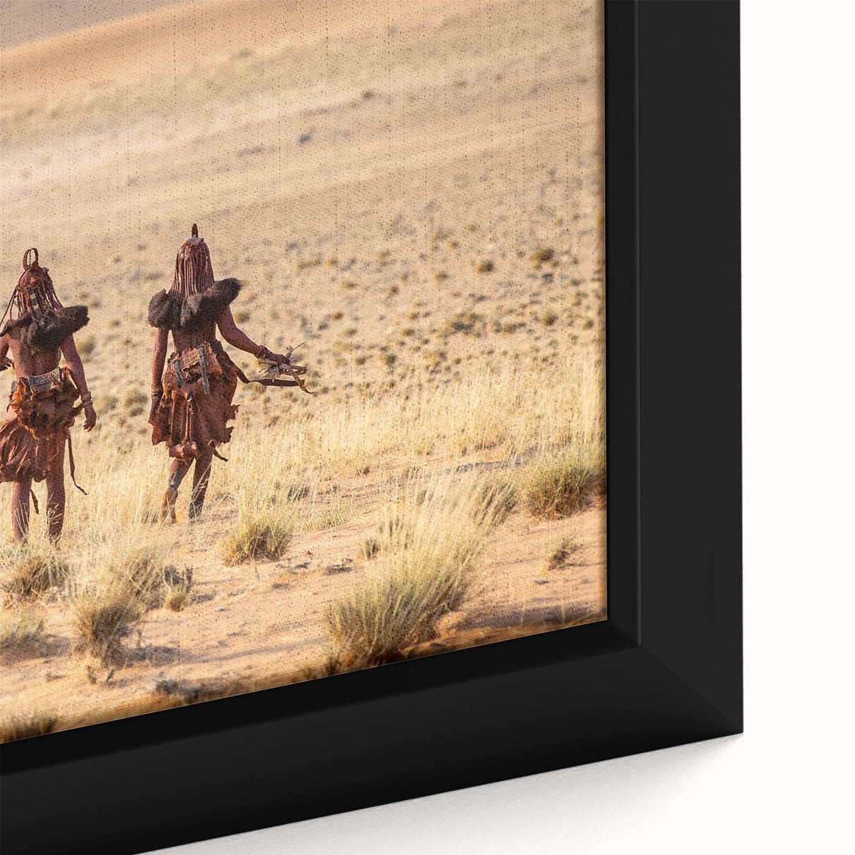 Extra large framed canvas featuring a textured, colorful abstract depiction of an African scenery.