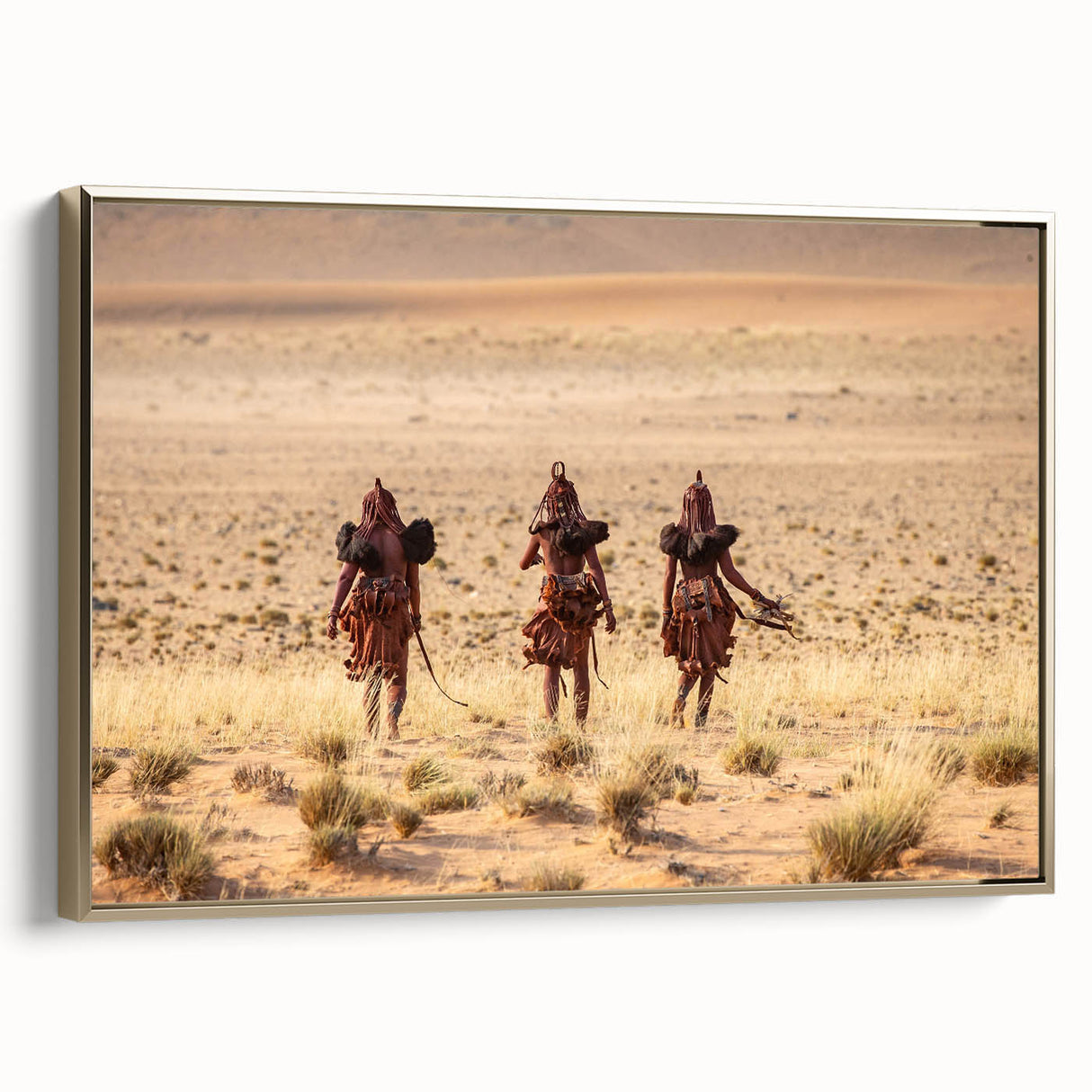 Landscape art painting of Namibian scenery on framed canvas, in muted earth tones, ideal for living room decor.