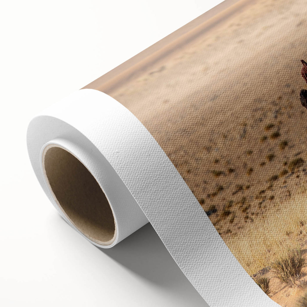 Art deco poster of Namibian landscape on rolled canvas, featuring earth tones, ideal for nursery wall art.