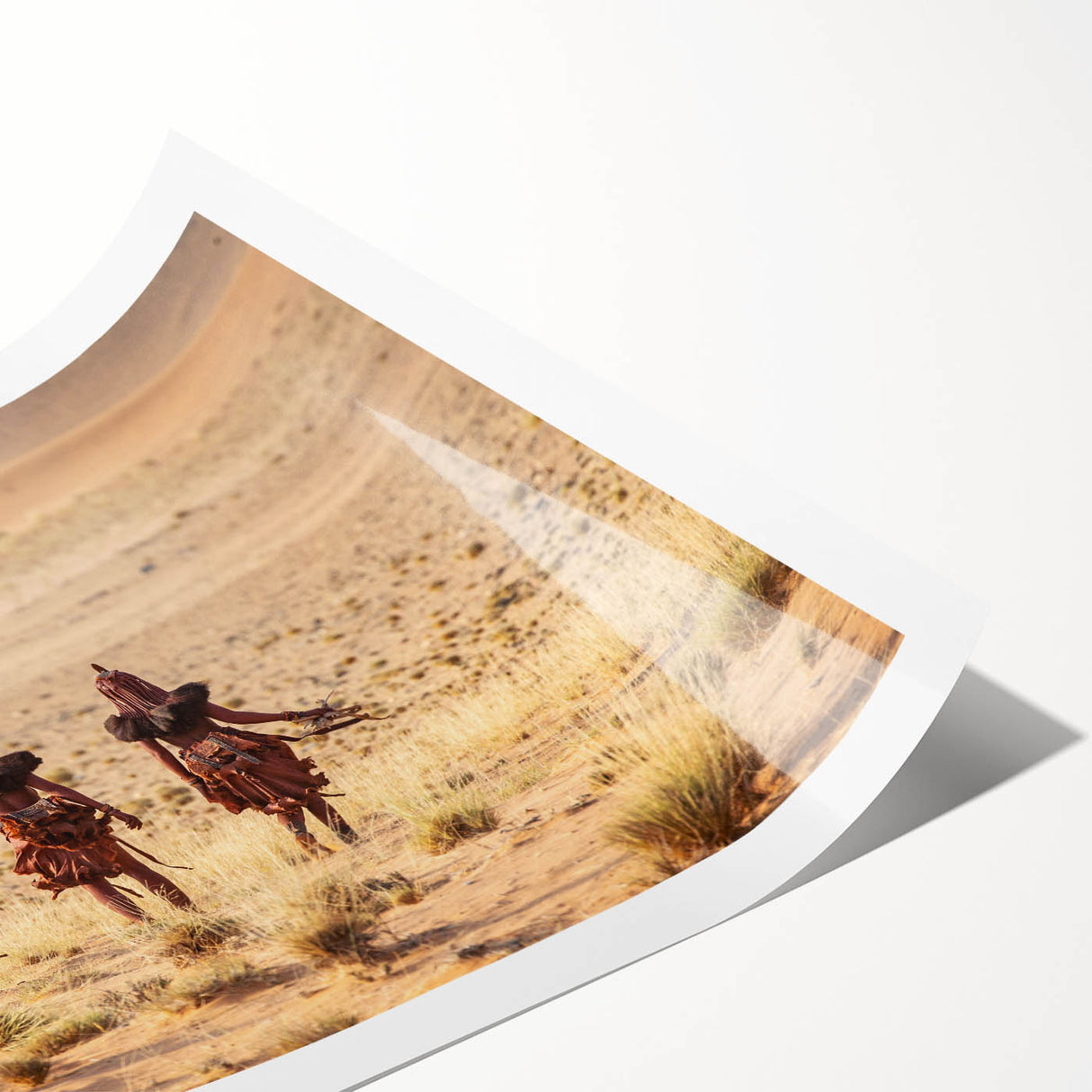 Extra large rolled print of a Namibian landscape with prominent line art flowers in earthy tones.