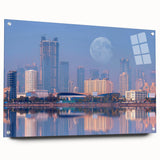 Large abstract wall art depicting a serene Indian landscape in muted earth tones on acrylic glass.