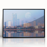 Large abstract wall art depicting a stylized Indian landscape in bold colors on a framed acrylic.