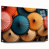 Acrylic print of a Laos landscape in muted green and blue tones, ideal for dining room decor.