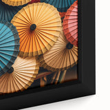 Extra large framed canvas featuring a textured, colorful Asian landscape in black predominant tones.